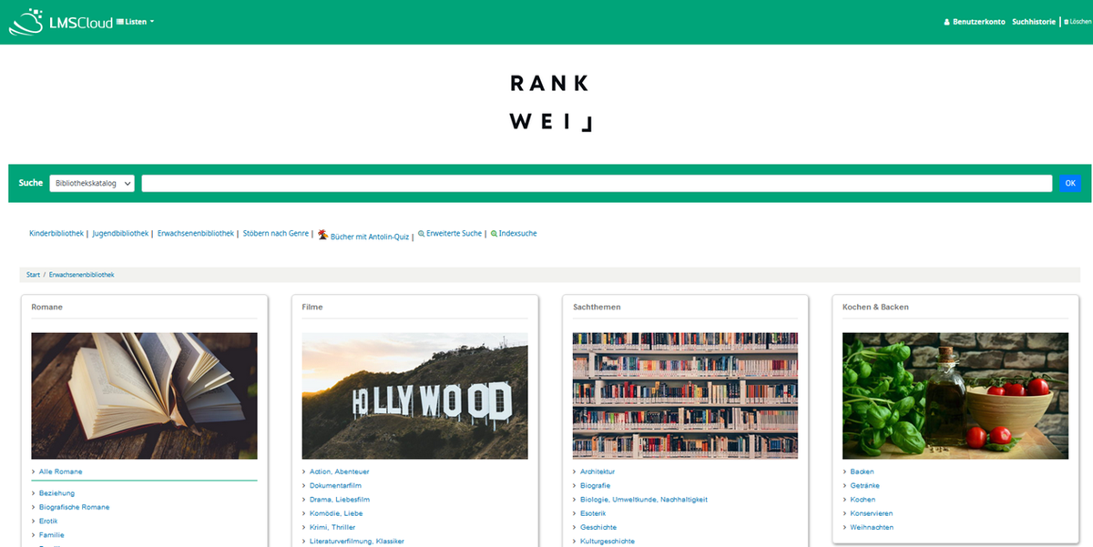 Der neue Online-Katalog der Bibliothek Rankweil © Screenshot